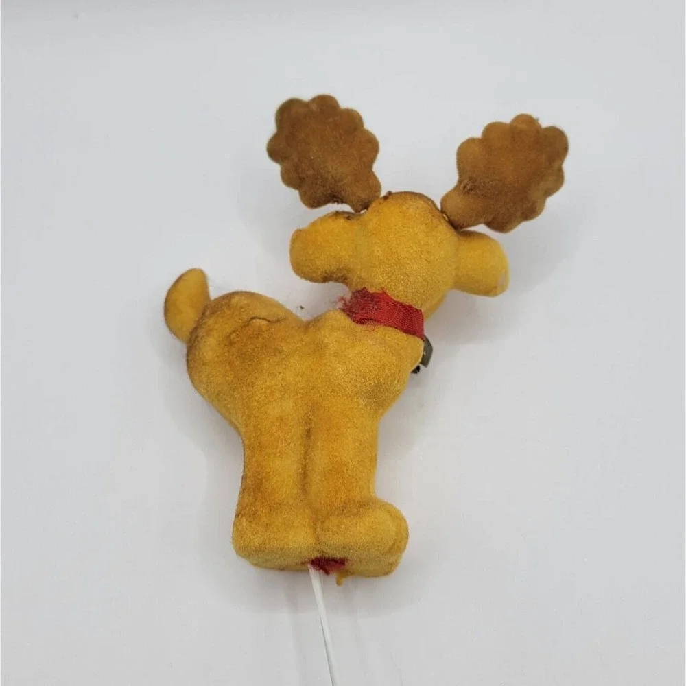 Vintage Brown Flocked Moose Reindeer Floral Pick Figurine